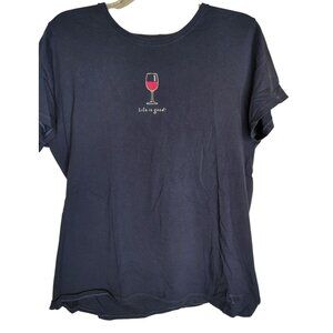Life is Good Vintage XL Navy Blue T-Shirt, Pink Wine Glass Women's 100% Cotton